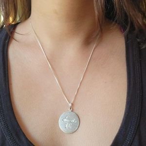 Vintage 925 Sterling Silver Sweet 16 Pendant Medallion Coin Necklace